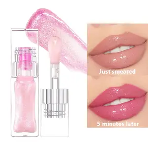 Huile pour les lèvres hydratante à changement de couleur avec LOGO personnalisé brillant pour les lèvres rose scintillant