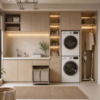 Meuble de rangement pour buanderie au design scandinave moderne, armoire personnalisée en bois pour lave-linge et sèche-linge, placard d'évier, pour balcon, utilitaire, hôtel