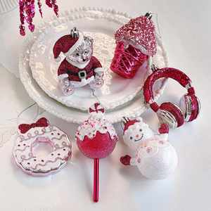 Decoración Navideña con Temática Rosa, Caramelos, Donuts, Muñecos de Nieve, Piruletas, Brillantina, Adornos Navideños Ecológicos de Lujo - Product Image 2