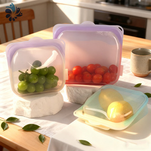 Bolsa de almacenamiento de alimentos con tapa rectangular y cremallera, de silicona de grado alimenticio, reutilizable para viajes y camping - Product Image 1