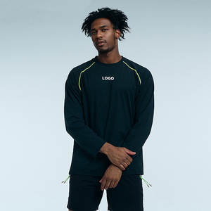 Hauts de sport pour hommes à manches longues, séchage rapide, pour entraînement de basketball, course à pied et jogging matinal, <span class=keywords><strong>avec</strong></span> empiècements rayés, personnalisables OEM ODM - Product Image 2