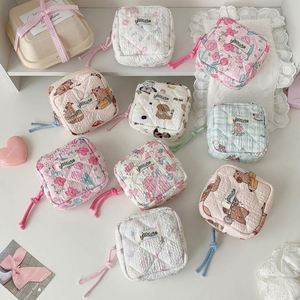 Small Cotton Quilted Small Floral Zipper Lipstick Holder Bag Quilted Mini Cotton Makeup Pouch for <b>Purse</b> - Product Image 3