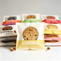 Emballage personnalisé avec logo imprimé pour biscuits individuels, sachet d'emballage pour biscuits individuels, sachet en plastique mat thermoscellable avec fenêtre transparente