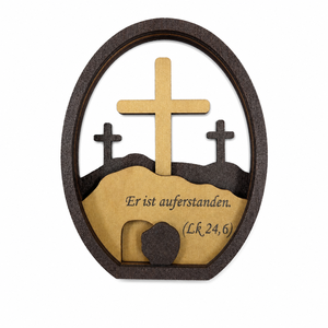 Croce di Pasqua in Legno Pafu, Decorazione da Tavolo Cristiana, Scena della Tomba di Gesù, Decorazione Pasquale Disponibile - Product Image 3