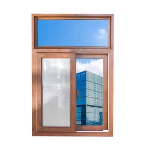 Wood Color Vinyl Frame Sliding Windows Low E Glazed Upvc Profile Vertical Sliding Glass Window With Mesh