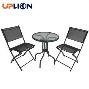 Uplion 3Pcs Garden Furniture Outdoor Foldable Table Chair Set Patio Folding Dining Table Chair Set