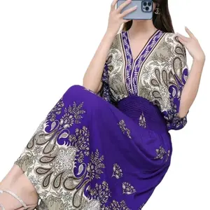 Hot Sell New Style Fashion Short Sleeve Printing Waist Retraction Retro Casual Women Dress