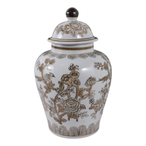 Vaso Decorativo in Ceramica Stile Chinoiserie con Coperchio per Arredamento Casa, Soggiorno e Ufficio - Product Image 1