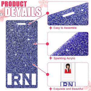 RN Badge Clip with Glitter Colors, Retractable <b>ID</b> Name Card, Nurse Care Accessory, Acrylic, Printable - Product Image 2