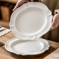 Assiette de dîner occidentale en dentelle française gaufrée, plat à dessert exquis, assiette plate de style royal, céramique, passe au micro-ondes, style rétro