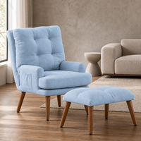 Fauteuil de salon moderne en bois, une place, capitonné, inclinable et extensible, avec dossier réglable en 3 positions, repose-pieds et rangement latéral, idéal pour appartement