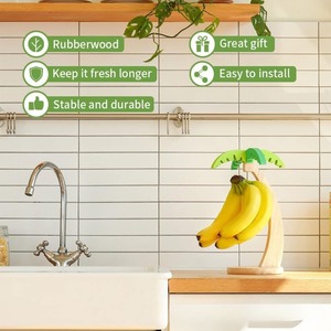 Support à bananes en bois pour la maison, le salon, le bureau, <span class=keywords><strong>rangement</strong></span> de fruits, support suspendu en bois massif avec crochet en forme de feuille, support vertical pour fruits - Product Image 1