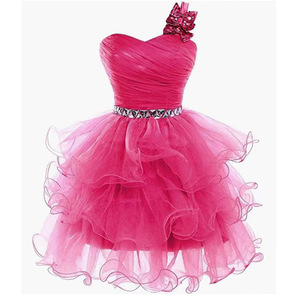 One Shoulder Sweetheart Bridesmaid Dress Pink Tulle A Line Short Puffy Skirt Adult Party Dress - Product Image 1