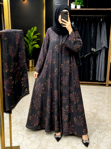 Hermosa Abaya Estampada para Adultos con Elegante Encaje Hecho a Mano para Oración Musulmana, Eid, Ramadán, Estilo Vintage Dubái - Product Image 4