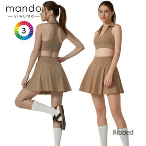 Комплект для тенниса: жилет с защитой от УФ-излучения и юбка с высокой талией, быстросохнущая спортивная одежда для фитнеса с защитой от солнца - Product Image 1