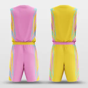Benutzer definierte Top-Qualität Double Reversible Pink Gelb Basketball Sport Wear Basketball Uniform Shirts Set