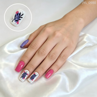 Faux Ongles à Presser en Gros, Motif Botanique Carré Moyen, Rose Vif et Violet, Design Floral, Logo Personnalisé, Réutilisables, Ongles Artificiels