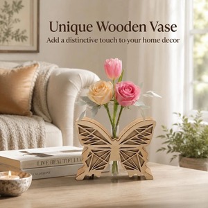 Fabricant de vases en bois personnalisés en forme de papillon, fournisseur de supports décoratifs pour fleurs, Vietnam - Product Image 1