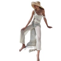 Grensoverschrijdende Europese Amerikaanse Nieuwe Sexy Holle Doorzichtige Losse Mouwloze Strandshirt Bikini Lange Broek Bescherming Tegen De Zon Effen