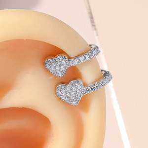 Heart Shaped Zircon Clip On <b>Earrings</b> Silver Gold Rose <b>Red</b> For Women Engagement Jewelry Zinc Alloy Claw Setting Fashion Ear Clips - Product Image 1