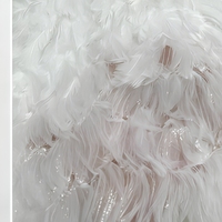 Tissu en dentelle à volants en plumes blanches, bordure lourde de sequins argentés et perles, tulle moelleux, tissu pour robe de mariée nigériane - Grande Vente