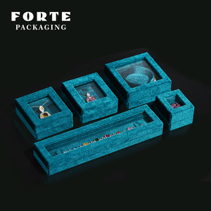 FORTE 2024 New Style Hot Selling Blue Velvet Acrylic Jewelry Packaging <b>Box</b> Custom logo Ring <b>Box</b> <b>Earrings</b> Pendant Jewelry <b>Box</b> - Product Image 4