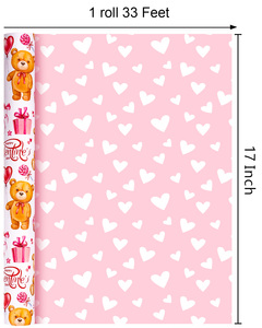 Valentine' Day gift wrapping paper Pink cartoon <b>teddy</b> bear balloon <b>with</b> <b>heart</b> pattern design Original design customizable - Product Image 6