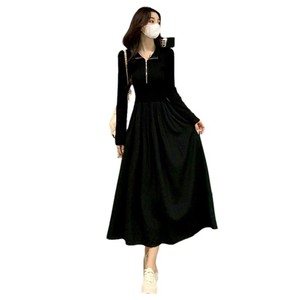 Women's Black Long Sleeve Dress Empire Waist Polo Neck Zipper Solid Color Casual Daily Wear - Product Image 5