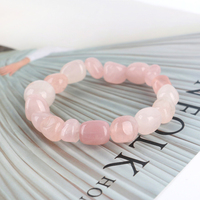 Pulsera de Cuarzo Rosa Pulido de Alta Calidad al por Mayor, Pulsera de Cuentas Irregulares de Cristal