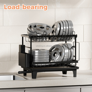 WIREKING Égouttoir à vaisselle pliable à 2 niveaux pour évier avec support pour planche à découper et porte-ustensiles - Product Image 3