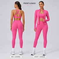 Ensemble de yoga 3 pièces pour femmes avec veste zippée 220GSM, tissu extensible haute performance, séchage rapide, nylon et élasthanne, tenue de sport