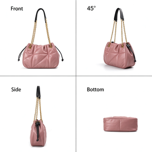 Custom Leather Sling <b>Bag</b> Leather Quilted Tote <b>Bag</b> for <b>Women</b> Designer Lambskin Puffy Shoulder Purse With Metal Chain Strap - Product Image 4