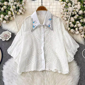 <span class=keywords><strong>Camicia</strong></span> <span class=keywords><strong>a</strong></span> <span class=keywords><strong>maniche</strong></span> <span class=keywords><strong>a</strong></span> lanterna francese da donna estiva ricamata in pizzo con taglio unico elegante <span class=keywords><strong>camicia</strong></span> slip con colletto <span class=keywords><strong>a</strong></span> sbuffo con looktop dimagranti - Product Image 4