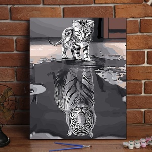 Peinture murale moderne personnalisée pour salon, chat et tigre, animal, peinture en porcelaine cristalline, impression HD, décoration, peinture avec lumière LED - Product Image 3