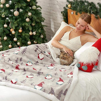 Plaid en polaire de Noël 50 x 60 pouces, en polyester tricoté Sherpa, rectangulaire, motif renne et flocon de neige, pour la maison