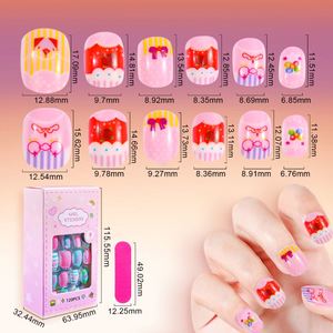 120 pièces/ensemble, <span class=keywords><strong>faux</strong></span> ongles pour enfants, motifs de bonbons et de dessins animés, couverture complète, couleur <span class=keywords><strong>rose</strong></span>, pour petites filles, ongles à presser - Product Image 2
