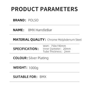 POLSO BMX Bar Poignée de vélo Chromely Street <span class=keywords><strong>Action</strong></span> Guidon Riser pour vélos de route - Product Image 6