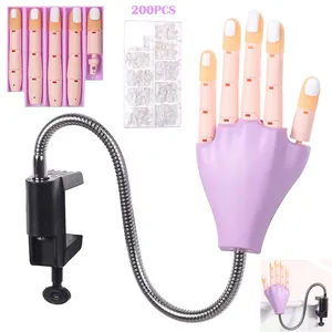 Outils d'art des ongles, main d'entraînement professionnelle pour faux ongles + 200 embouts d'ongles, fournitures de manucure, main mannequin pour l'entraînement des ongles - Product Image 1