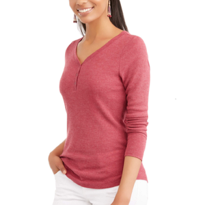 Nouveau design GSM personnalisé et logo fabriqué en usine T-shirt à manches longues et col en V pour femmes fournisseur du Bangladesh - Product Image 1