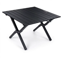 Table de pique-nique pliante portable en alliage d'aluminium imitation bois avec sac de transport