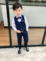 Setelan Rompi Wol Warna Solid Lucu untuk Anak-anak 2019, Kostum Pembawa Acara Anak Laki-laki Bermotif Bunga Tiga Potong, Musim Semi Gugur