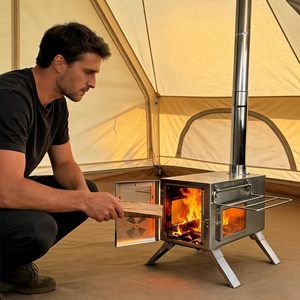 Estufa de leña plegable de titanio para tienda de campaña, para clima frío, con horno para cocción y calefacción, para uso en tiendas de campaña geodésicas. - Product Image 3