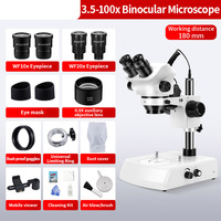 Microscope Stéréo Industriel Binoculaire avec Source de Lumière Supérieure/Inférieure, Grossissement 3.5-100X, Écran LCD, Indice de Protection IP55, Garantie de 2 Ans