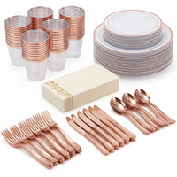 350 pièces de vaisselle jetable de luxe en plastique argenté compostable et écologique pour 50 invités, ensemble de vaisselle pour servir les aliments, vaisselle de fête