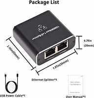 Splitter Ethernet 1000Mbps 1 ke 2 Kecepatan Tinggi, Splitter LAN Gigabit dengan Kabel Daya USB, Splitter RJ45 untuk Kabel Cat5/5e/6/7/8