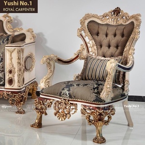 Canapé de style européen en bois baroque italien antique doré royal, feuille d'or personnalisée, meubles pour toute la maison - Product Image 4