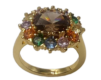Bague de fiançailles pour femme en laiton plaqué or 18 carats, design floral, sertie à griffes tendance, avec pierres de zircone cubique colorées pour