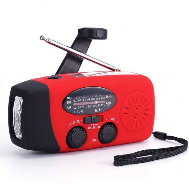 Emergency Portable Hand Crank Solar AM/FM Radio Weather Warning Rechargeable 2000mAh Battery Plastic for Home Outdoor Use