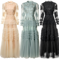 Nouvelle Arrivée 2026 – Robe Longue de Soirée de Luxe pour Femme avec Dentelle Superposée et Manches Longues Évasées, Idéale pour Mariage et Fêtes – Prise en Charge OEM/ODM