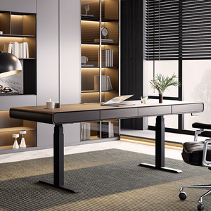 Bàn nâng điện bàn tròn ánh sáng sang trọng hiện đại gỗ rắn Nghiên Cứu Văn phòng máy tính tối giản Ý - Product Image 1